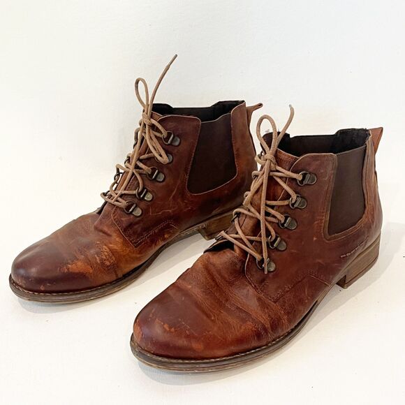 Josef Seibel Sienna Distressed Brown Leather Chelsea Boots Lace Up Size 41 - Picture 1 of 8